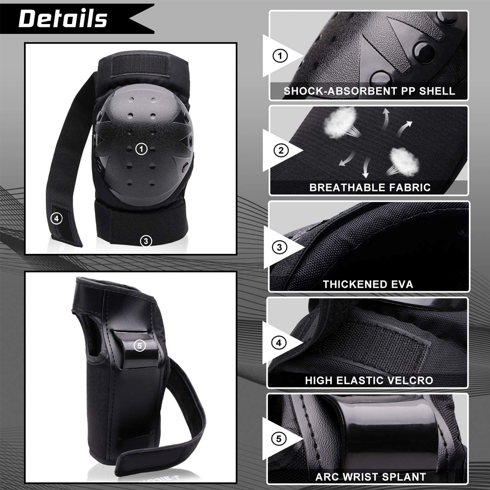 大人と若者のための保護膝パッドセット、肘、リストガード、スケ - Mountain Biking Elbow Pads のレビューと価格